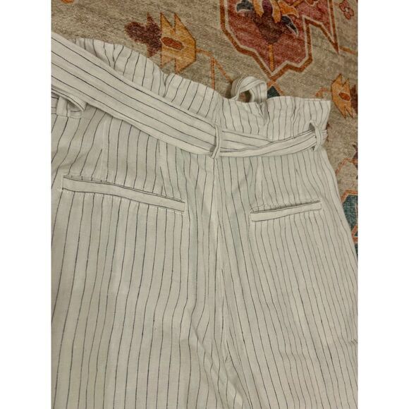 LL Bean Signature 8 Striped Wide Leg Linen Pants Paper Bag Waist Tie Belt - Picture 5 of 11